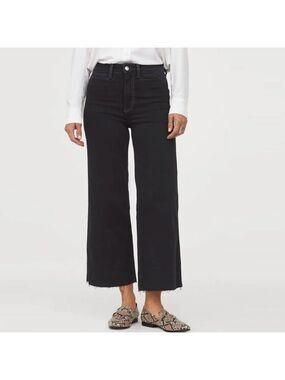 H&M Wide Cut High Rise Denim Pants Raw Hem Black Size 8